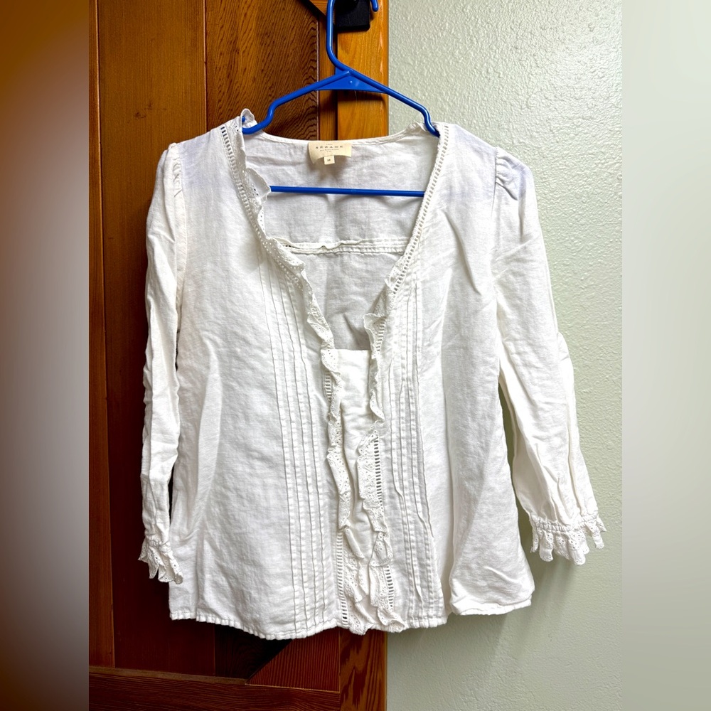 Sezane White Ruffle top